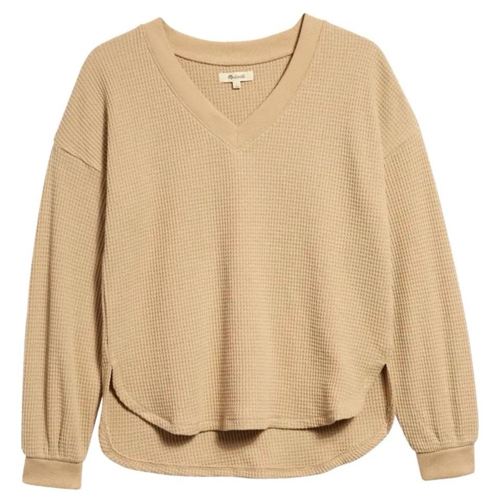 Madewell Women's Waffle Knit Tan Beige V-Neck Top Medium